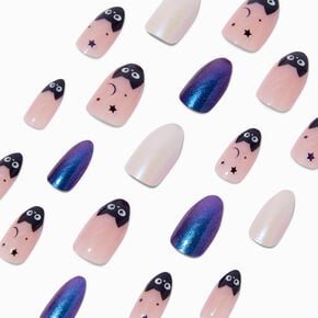 Black Cat Celestial Halloween Stiletto Press On Faux Nail Set - 24 Pack,