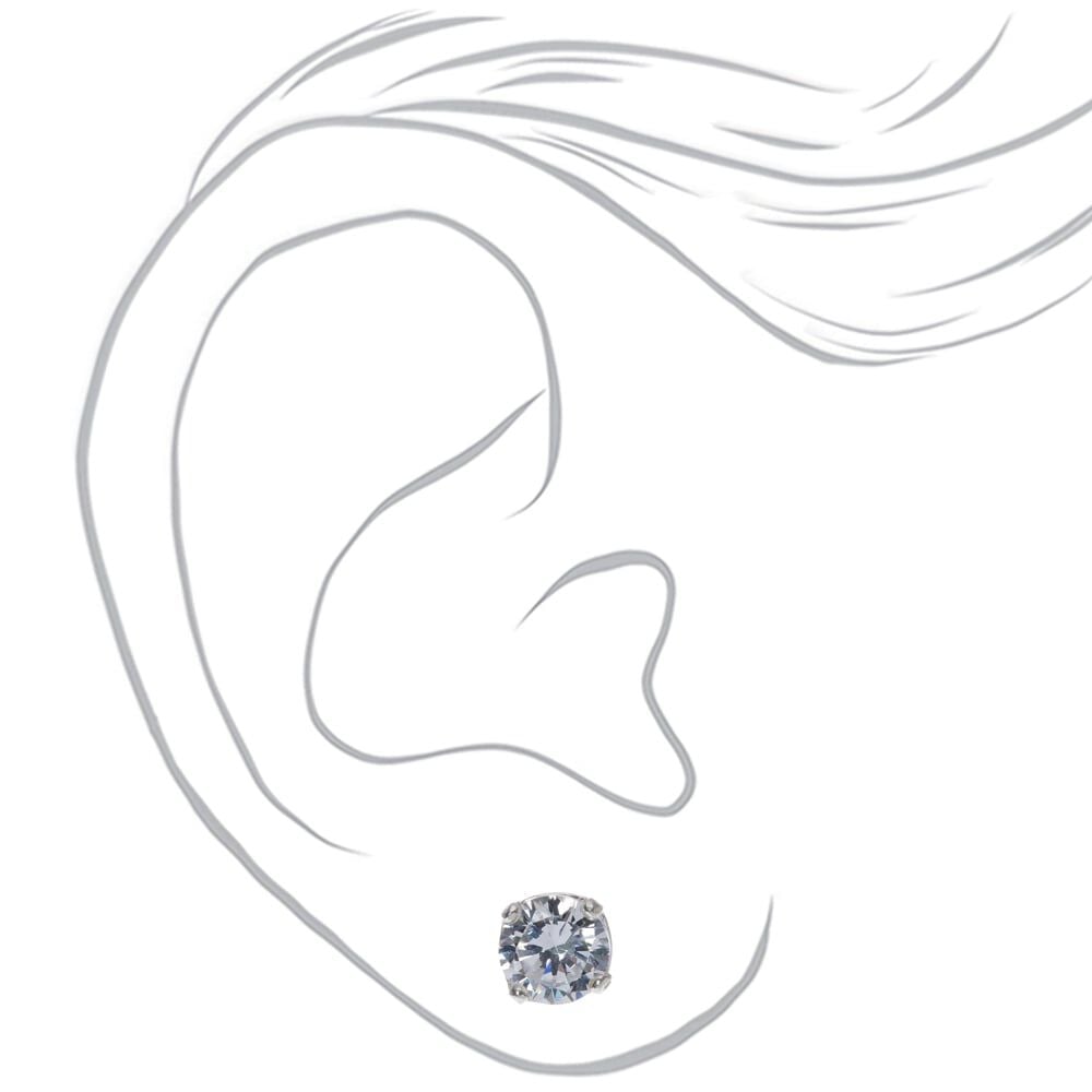C LUXE by Claire's Sterling Silver Cubic Zirconia 6mm Round Stud Earrings,