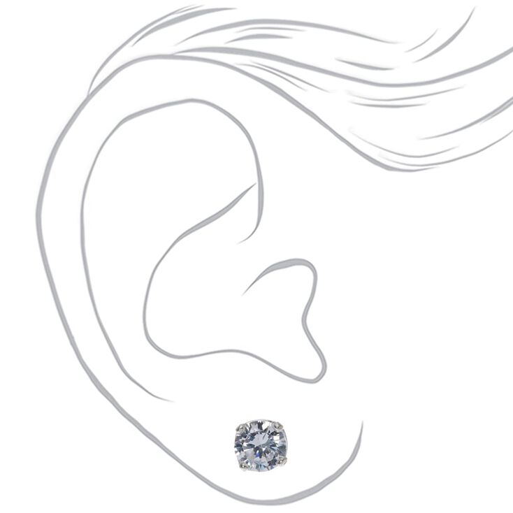 C LUXE by Claire&#39;s Sterling Silver Cubic Zirconia 6mm Round Stud Earrings,