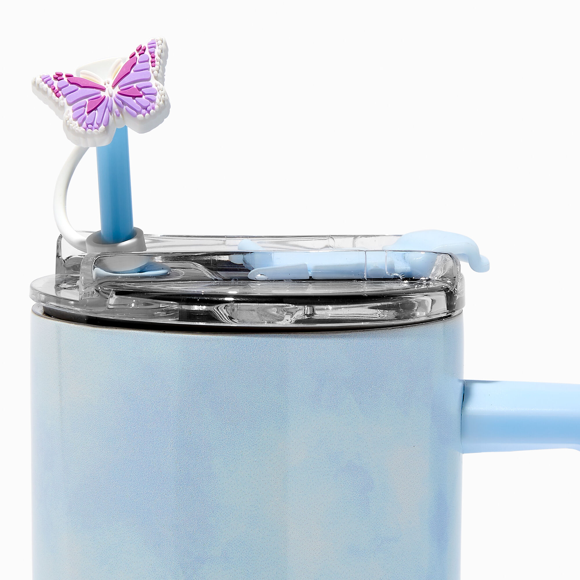 Purple Butterfly & White Cup Straw Covers - 2 Pack