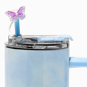 Purple Butterfly &amp; White Cup Straw Covers - 2 Pack,