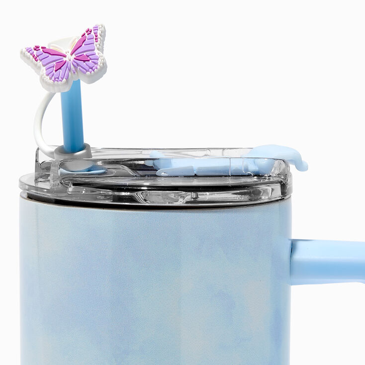 Purple Butterfly &amp; White Cup Straw Covers - 2 Pack,
