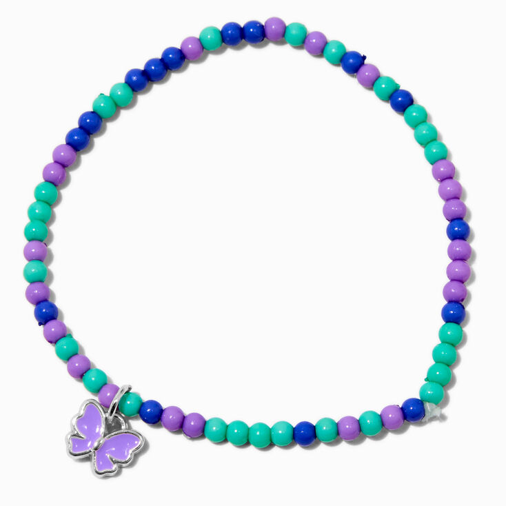 Claire&#39;s Club Green &amp; Purple Butterfly Seed Bead Stretch Bracelet,