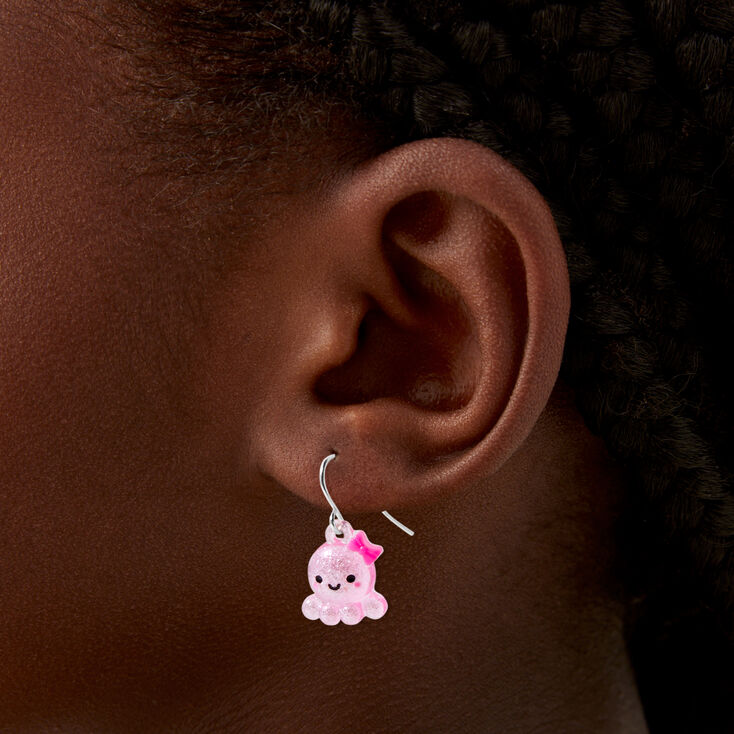 Pink Glitter Octopus 0.5" Drop Earrings