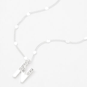 Silver Half Stone Initial Pendant Necklace - N,