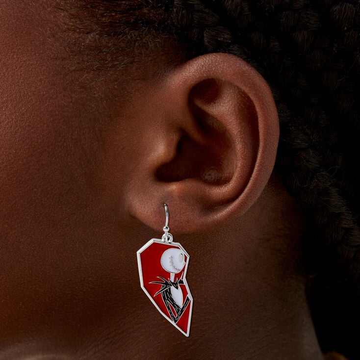 &copy;Disney Nightmare Before Christmas Jack &amp; Sally Split Heart Drop Earrings,