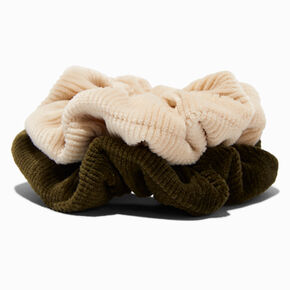 Forest Green &amp; Ivory Velvet Ribbed Hair Scrunchies - 2 Pack,