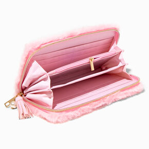 Pink Furry Pearl Initial Wristlet Wallet - M,