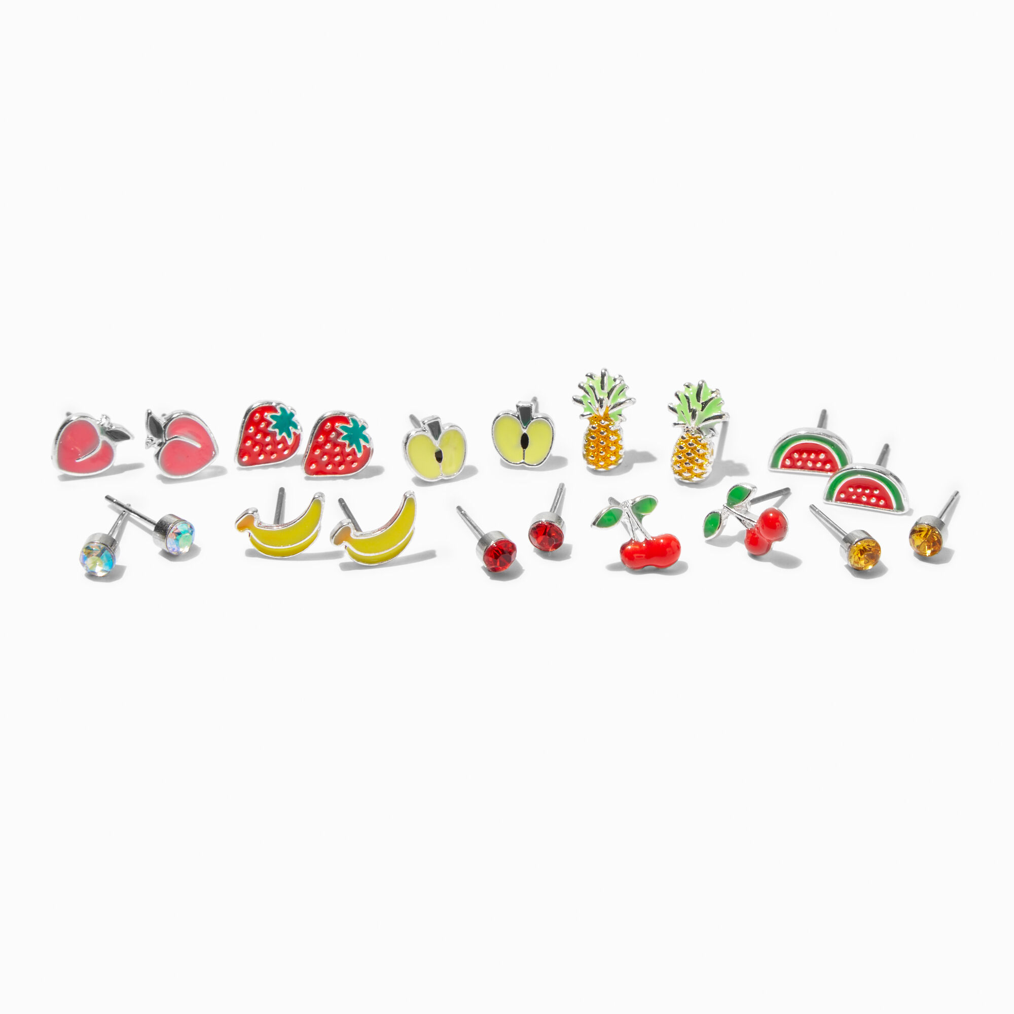 View Claires Fruit Cocktail Stud Earrings 9 Pack Silver information