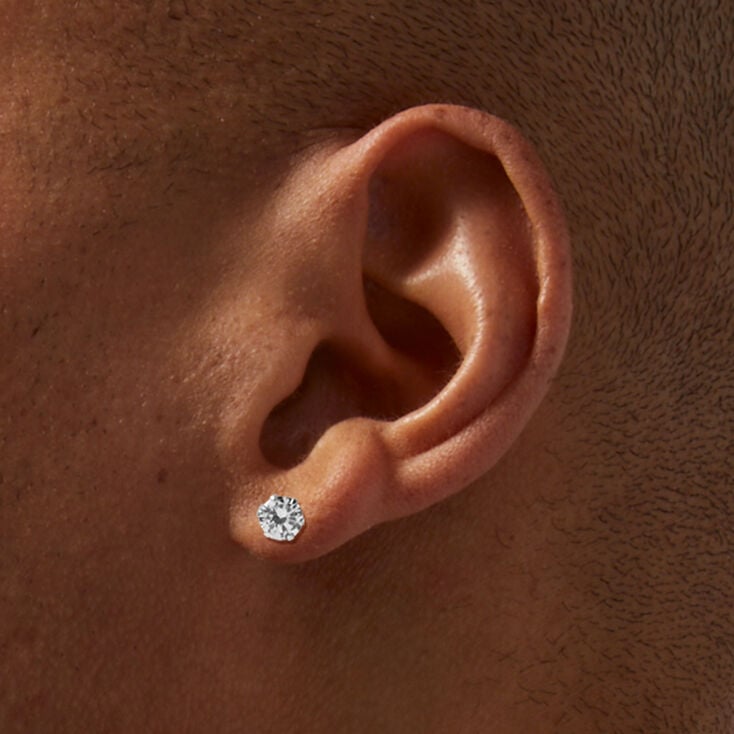 Clous d&#39;oreilles ronds en argent avec strass en zircon cubique - 6&nbsp;mm,