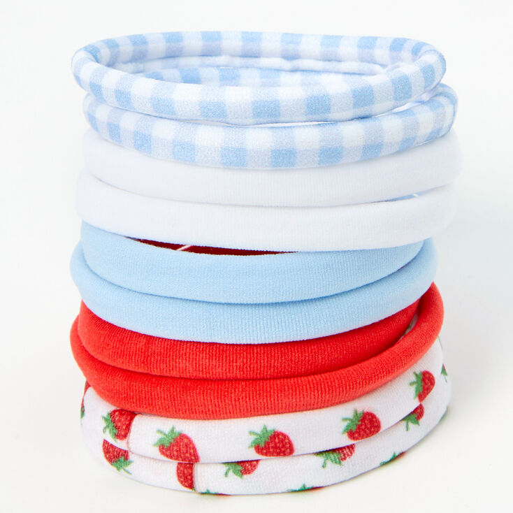 Blue Gingham Strawberry Rolled Hair Ties - 10 Pack,