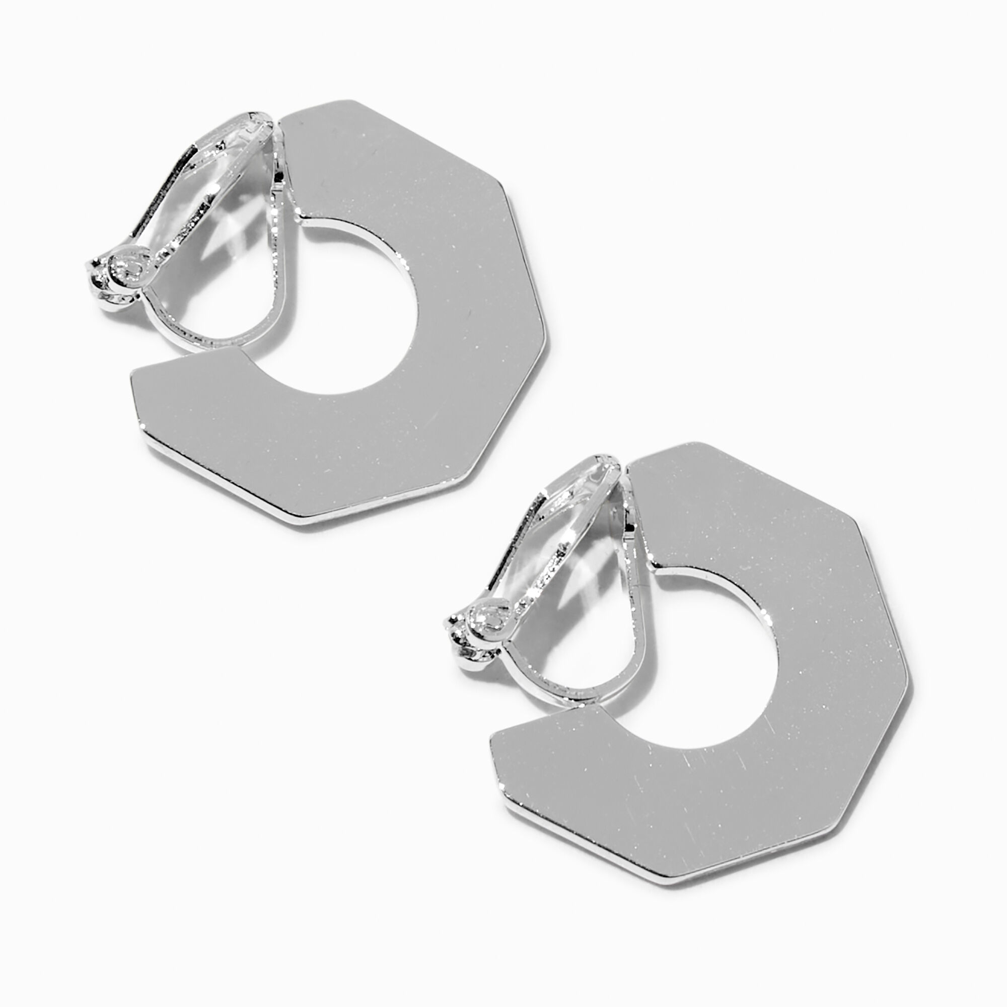 View Claires Tone Octagon 20MM ClipOn Hoop Earrings Silver information
