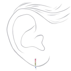 C LUXE by Claire&#39;s Sterling Silver Rainbow Stone Hoop Earrings,