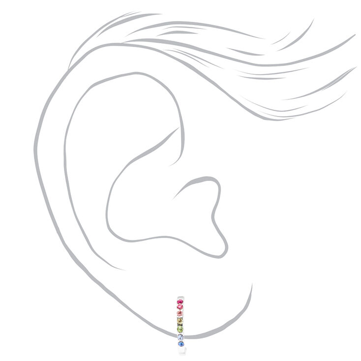 C LUXE by Claire&#39;s Sterling Silver Rainbow Stone Hoop Earrings,