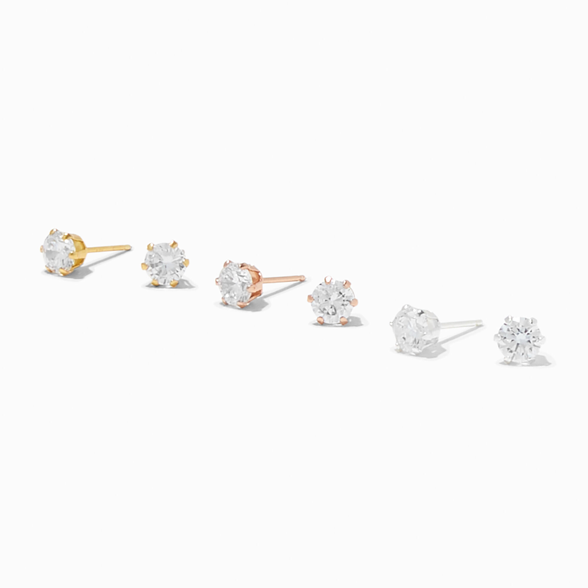 View C Luxe By Claires Cubic Zirconia 4MM Round Stud Earrings 3 Pack Silver information