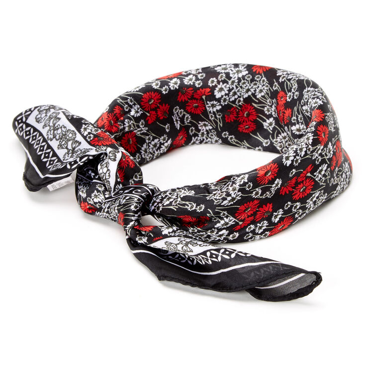 Claire's Bandeau bandana floral satiné - Noir