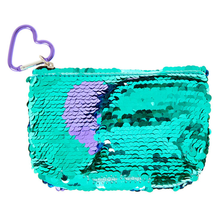 Porte-monnaie avec fermeture &eacute;clair et c&oelig;ur en sequins r&eacute;versibles,