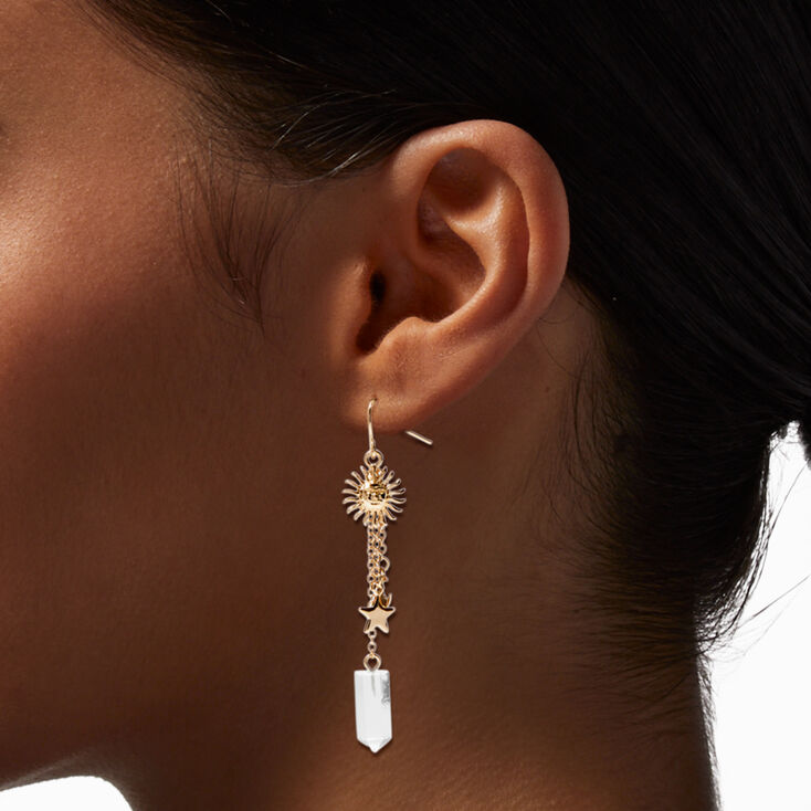Gold 2.5&quot; Celestial Mystical Gem Drop Earrings,