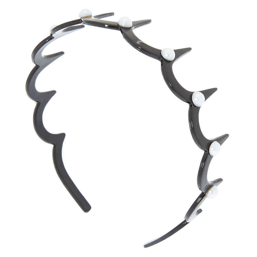 Spikey Comb Pearl Headband - Black,