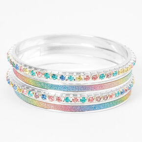 Claire&#39;s Club Glitter Rainbow Stone Bangle Bracelets - 4 Pack,