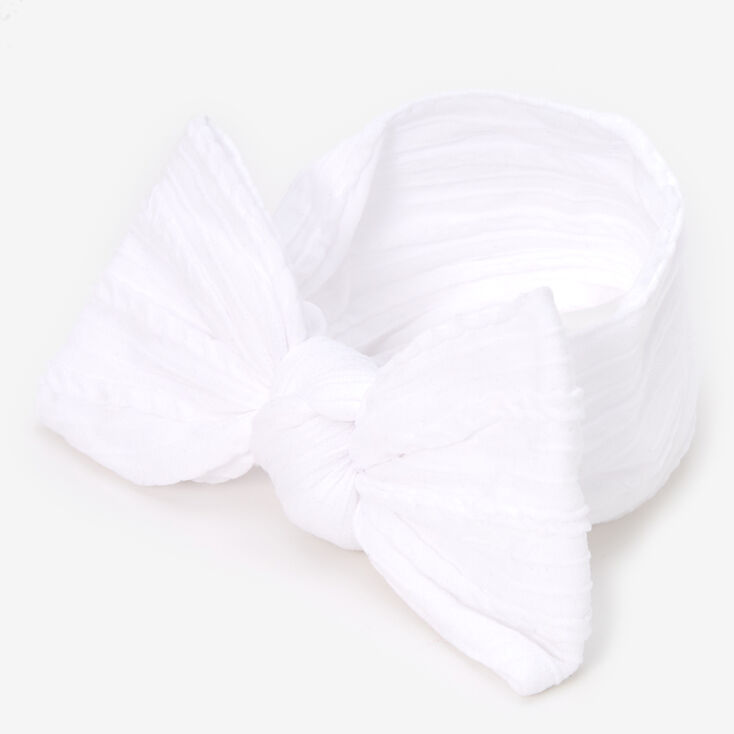 Claire&#39;s Club Nylon Ribbed Bow Headwrap - White,