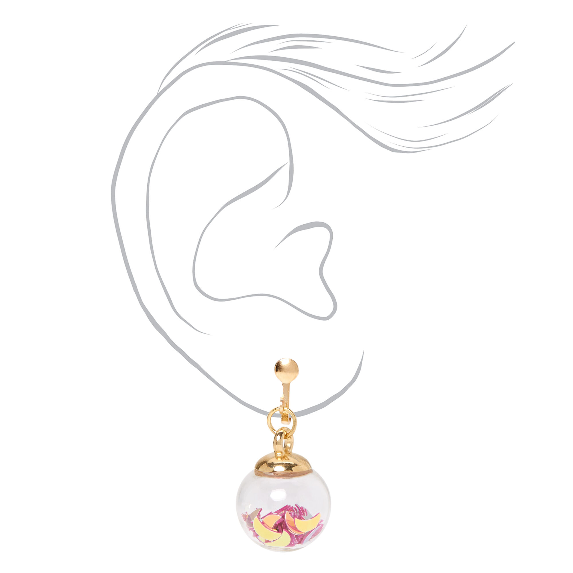 Gold 1" Crescent Moon Shaker Clip On Drop Earrings,
