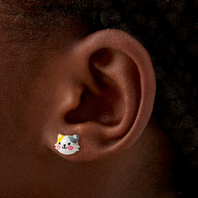 Orange &amp; Grey Cat Stud Earrings ,