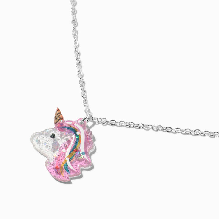 Silver-tone Glitter Unicorn Pendant Necklace