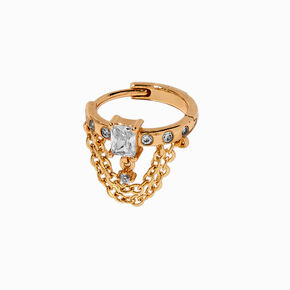 Gold-tone Stainless Steel Cubic Zirconia Chain Swag 18G Conch Hoop Earring,