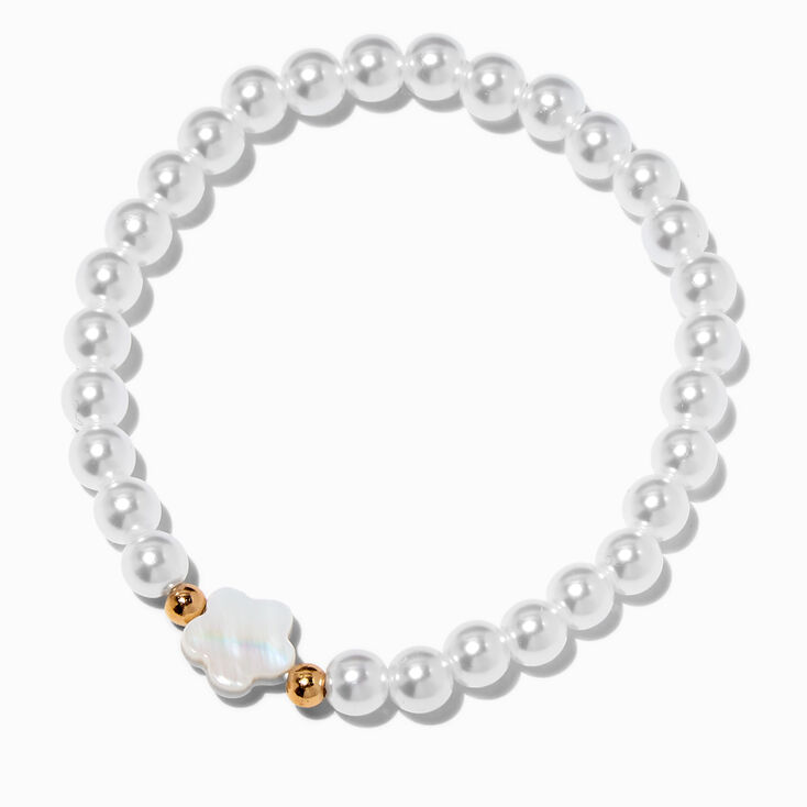 White Flower&amp; Silver-tone Beaded Stretch Bracelet,