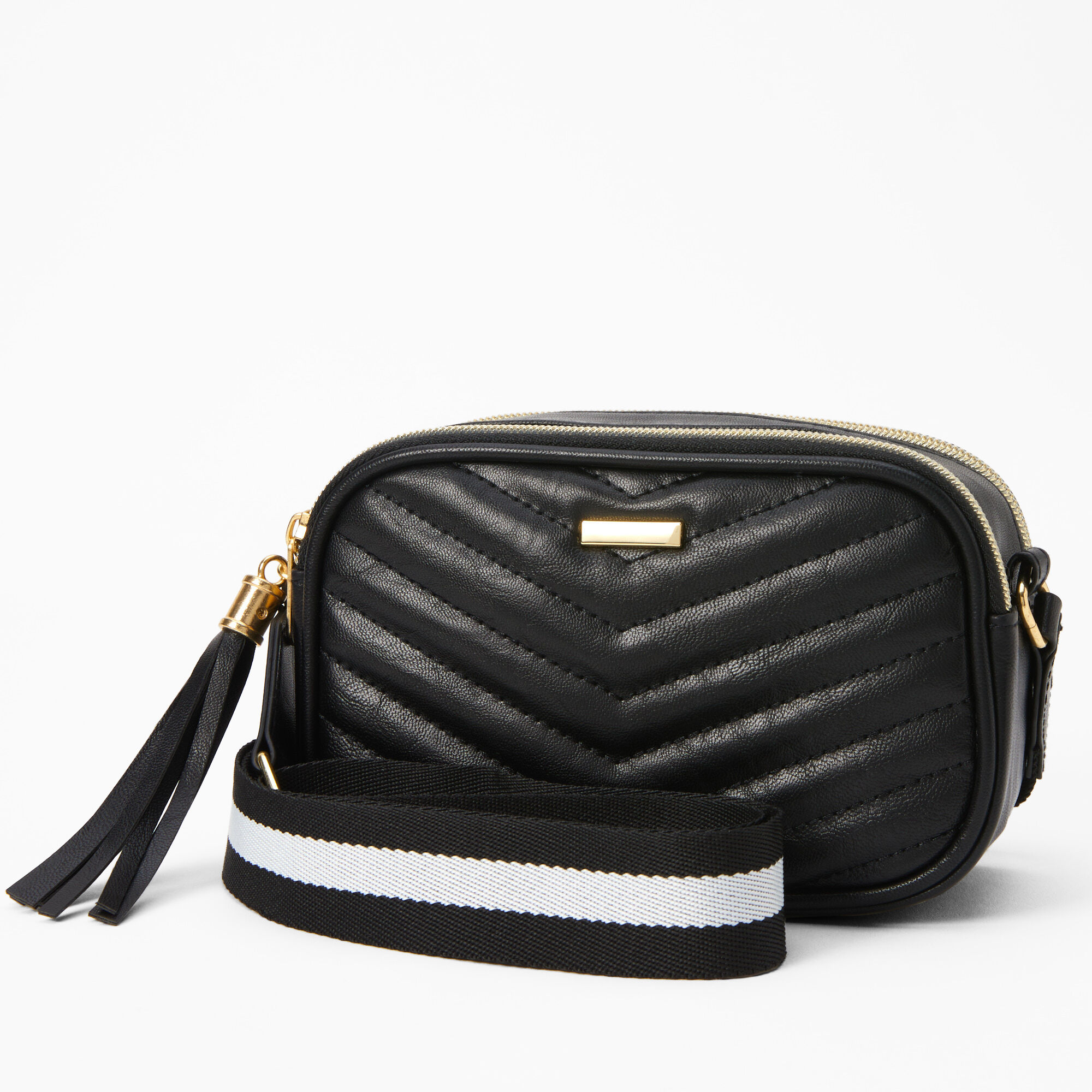 Black Quilted Camera Style Crossbody Bag