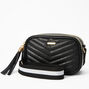 Black Quilted Camera Style Crossbody Bag,