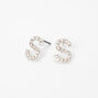 Silver Crystal Initial Stud Earrings - S,