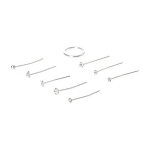 22G Sterling Silver Bend to Fit Nose Studs &amp; Hoop - 9 Pack,