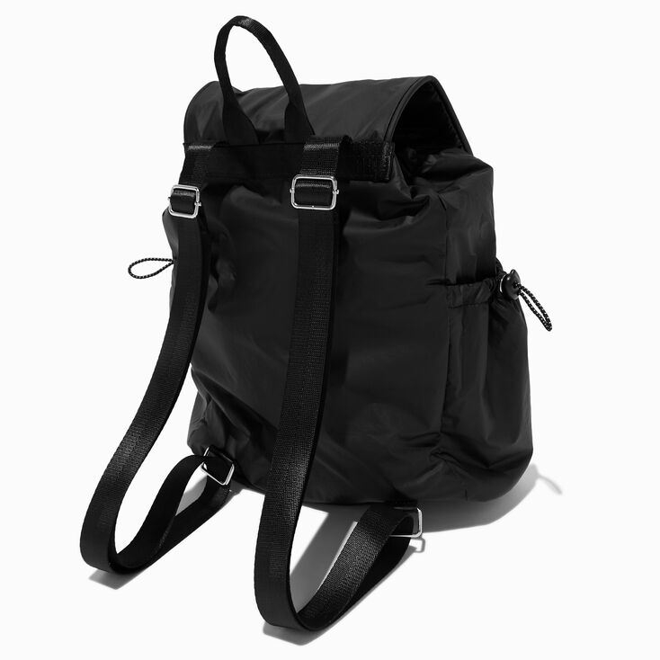 Black Nylon Flap Backpack,
