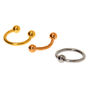 Boucles de cartilage assorties 16&nbsp;g couleur titan&eacute;e en m&eacute;taux mixtes - Lot de 3,