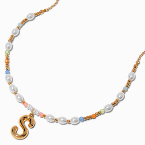 Gold-tone Bubble Initial Pastel Beaded Pendant Necklace - S,