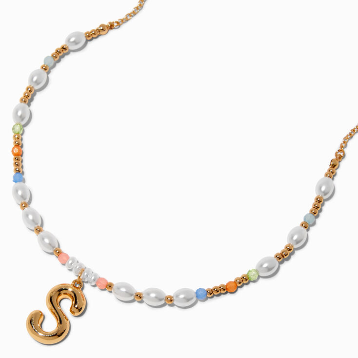 Gold-tone Bubble Initial Pastel Beaded Pendant Necklace - S,