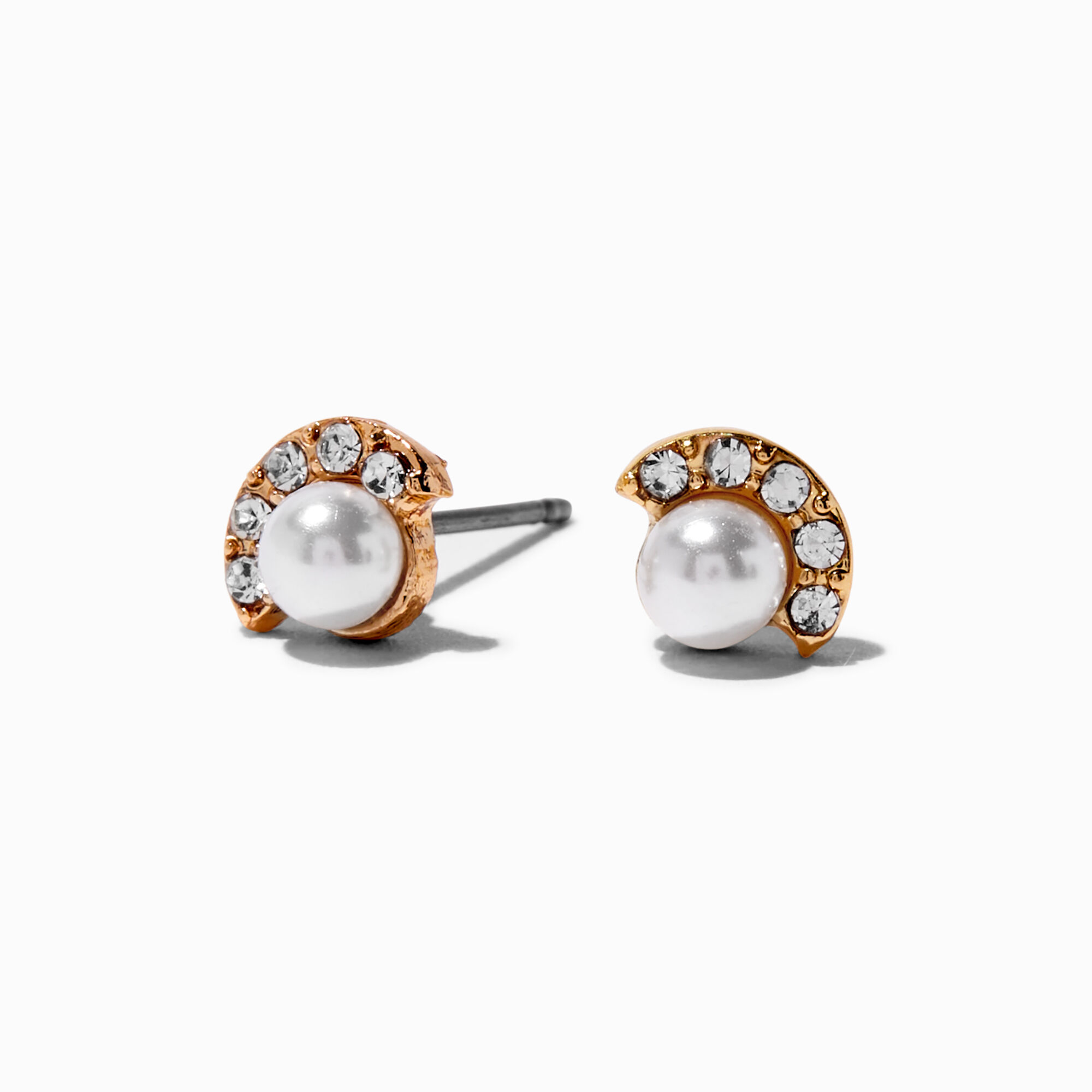 View Claires Pearl Crystal Fan Tone Stud Earrings Gold information