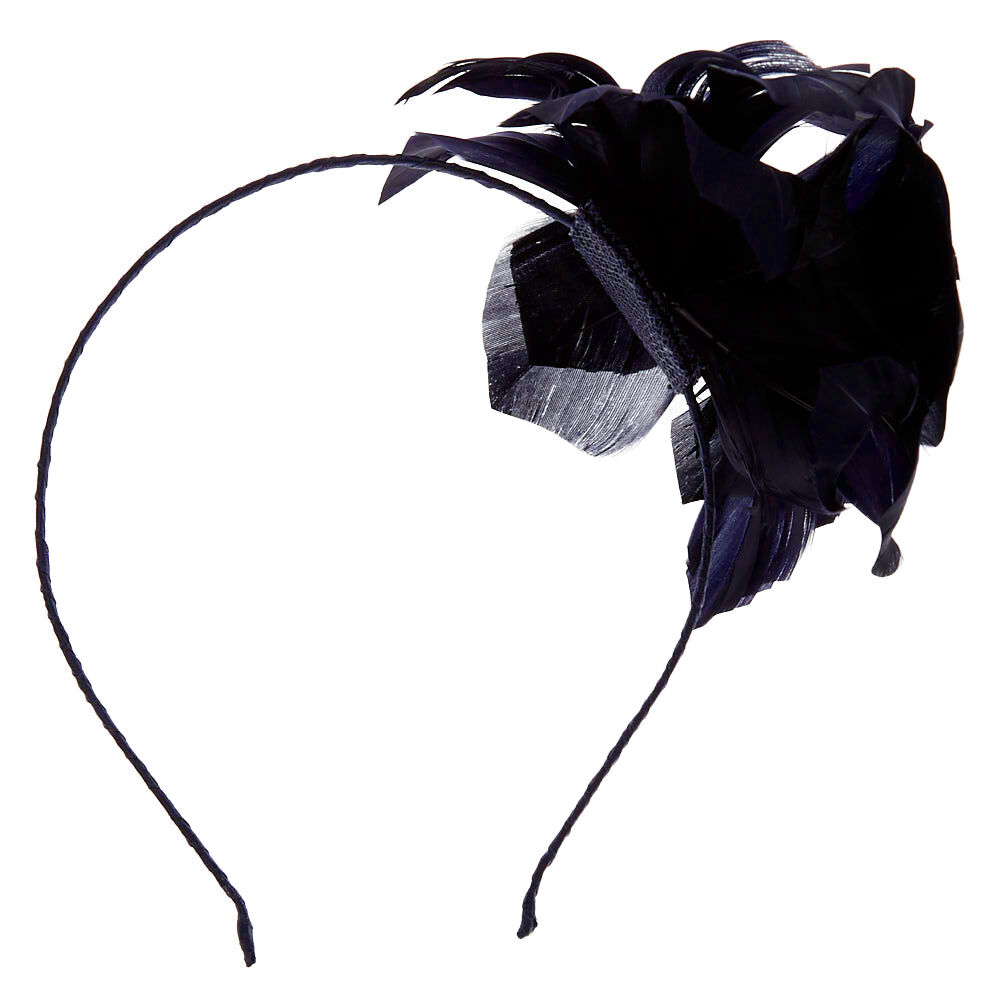 Feather Flower Hair Fascinator Headband - Navy,