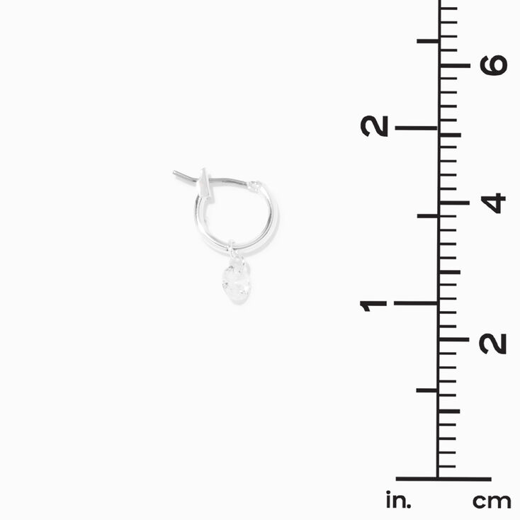 Silver-tone Cubic Zirconia Charm 10MM Huggie Hoop Earrings,