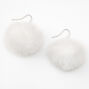 Silver 2&quot; Pom Pom Drop Earrings - White,