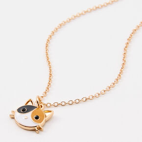 Gold Calico Cat Pendant Necklace,