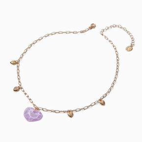 Gold-tone Purple Heart Pendant Necklace,