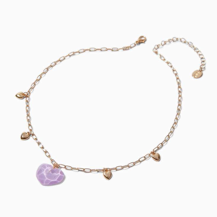 Gold-tone Purple Heart Pendant Necklace,