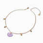 Gold-tone Purple Heart Pendant Necklace,