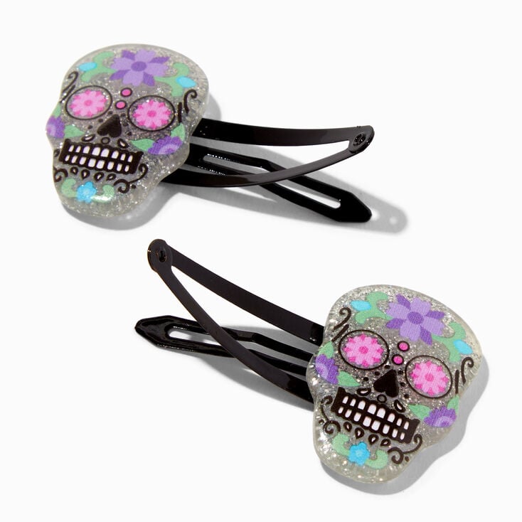 Purple &amp; Pink Sugar Skulls Hair Snap Clips - 2 Pack,