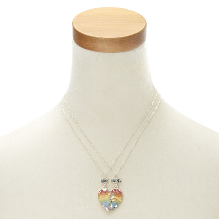 Best Friends Rainbow Floral Heart Pendant Necklaces,