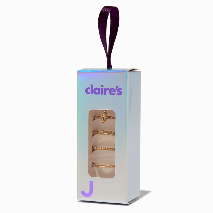 Gold-tone J Initial Ring Stack Set - 4 Pack,