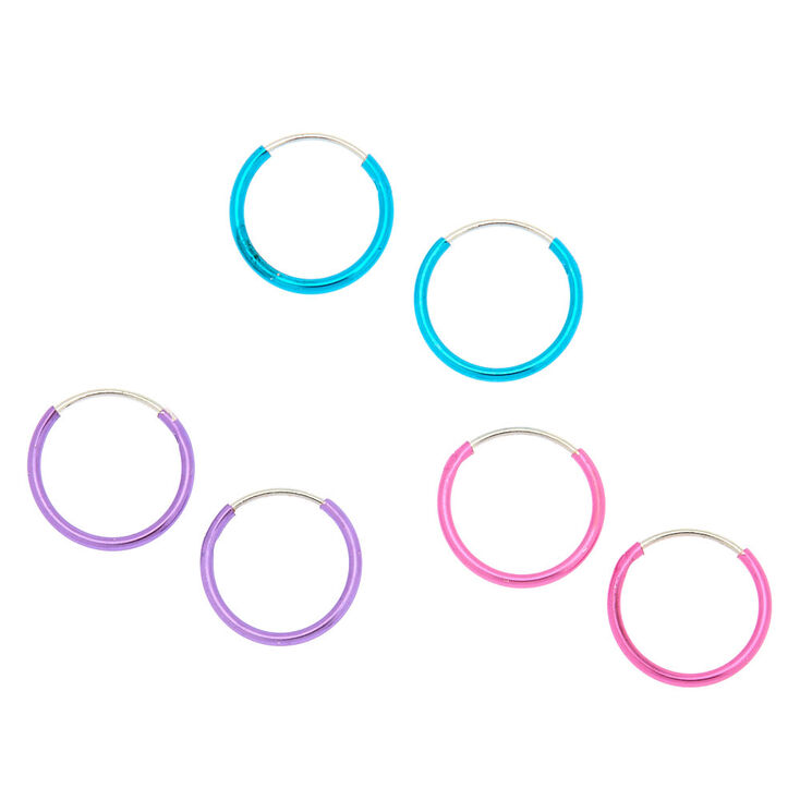 10MM Metallic Hoop Earrings - 3 Pack,